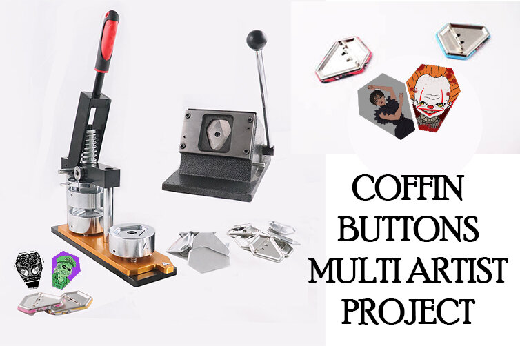 Coffin Pinback Buttons - A multi artist Collaboration