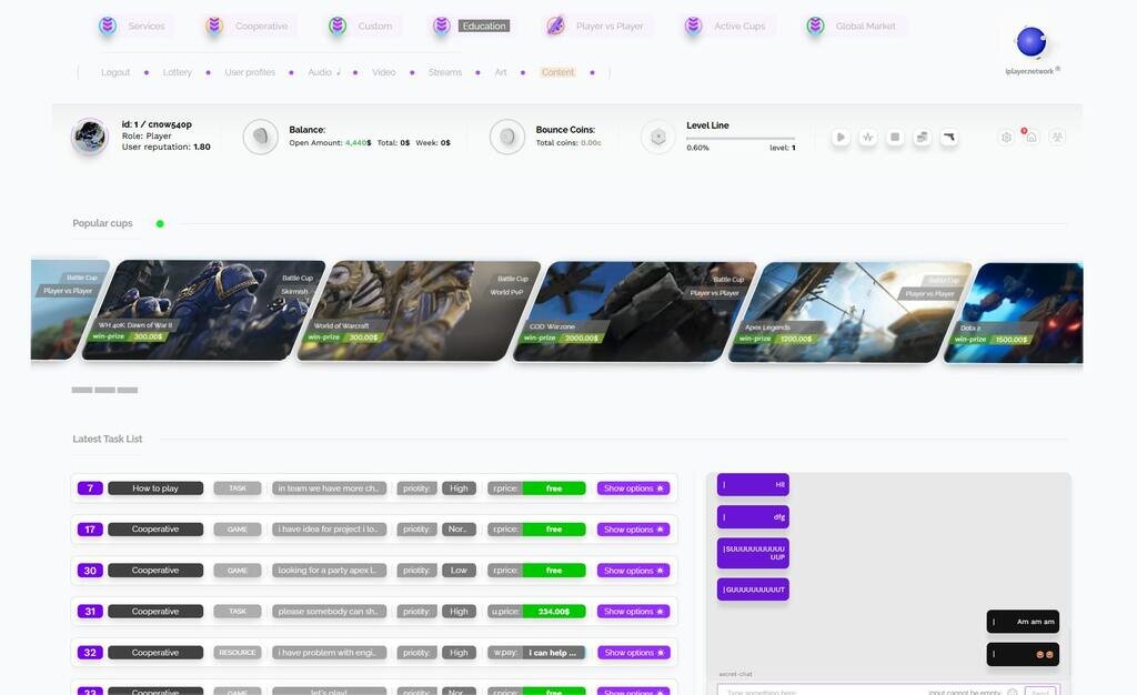 Web and Mobile Network for creators and gamers