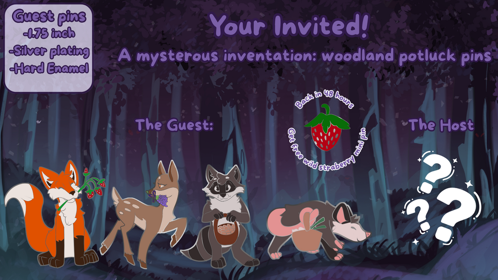 Mysterious invitation: woodland potluck pins