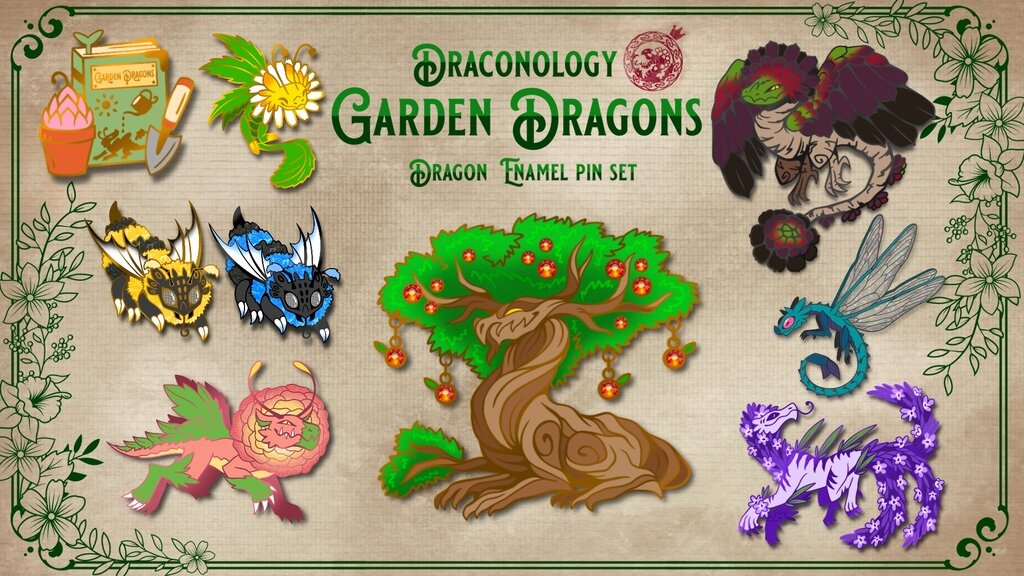 Draconology: Garden Dragons Enamel Pin Set