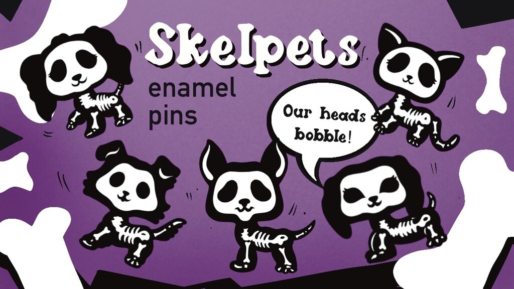 Skelpets: Skeleton Pets enamel pins
