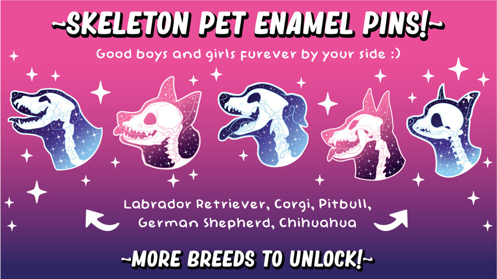 Doggust- skeleton pet pins! 🐈‍⬛🐕 ☠️