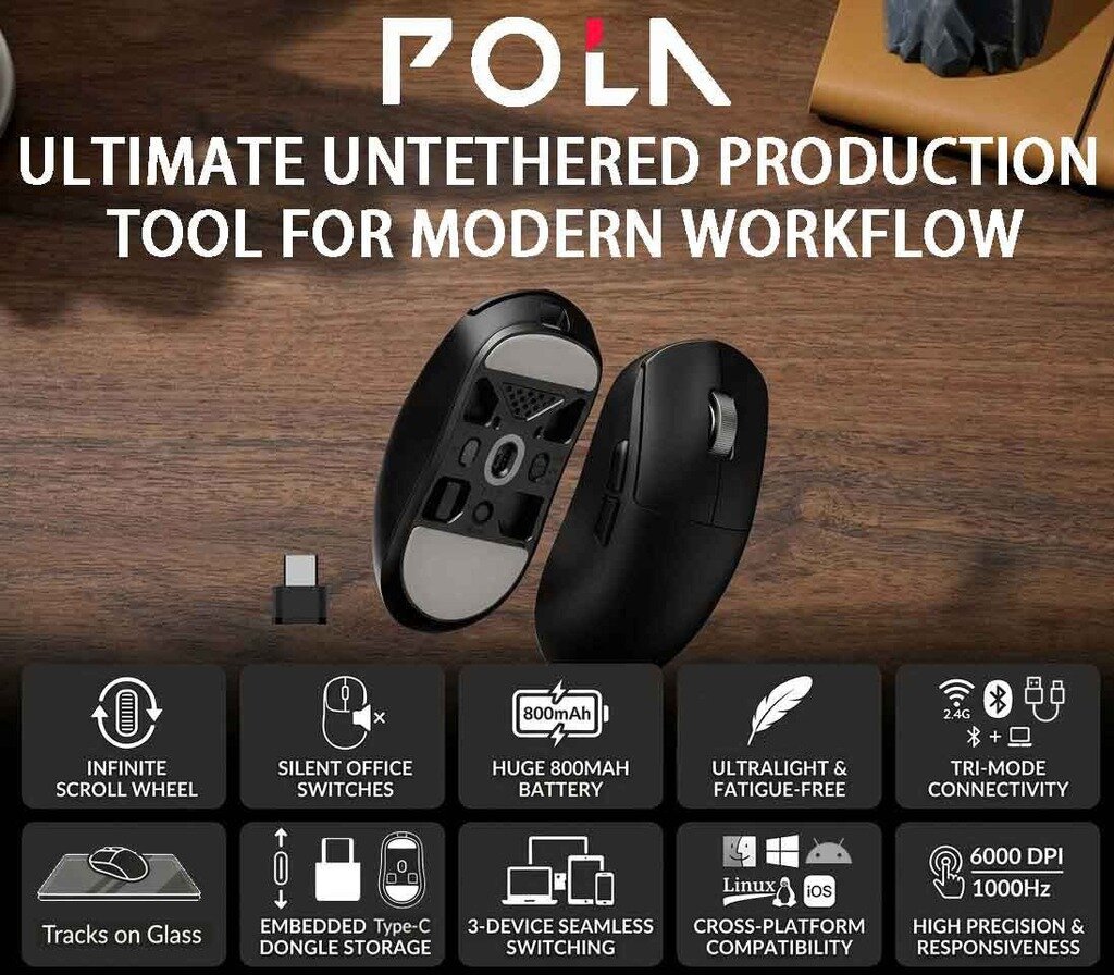 POLA 115 Ultralight Infinite Scroll Silent Work/Game Mouse