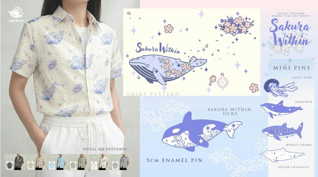 SAKURA WITHIN -Oceacn creatures Enamel pins and Shirt-