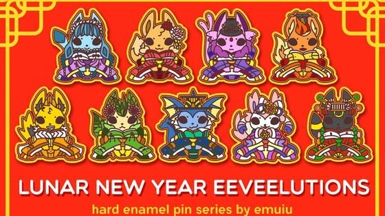 Lunar New Year Japanese Eeveelutions Dolls Hard Enamel Pins