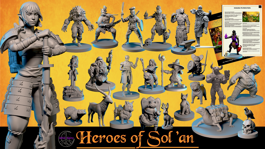 Multi-race Hero & Animal Miniatures, Campaign Setting, & STL
