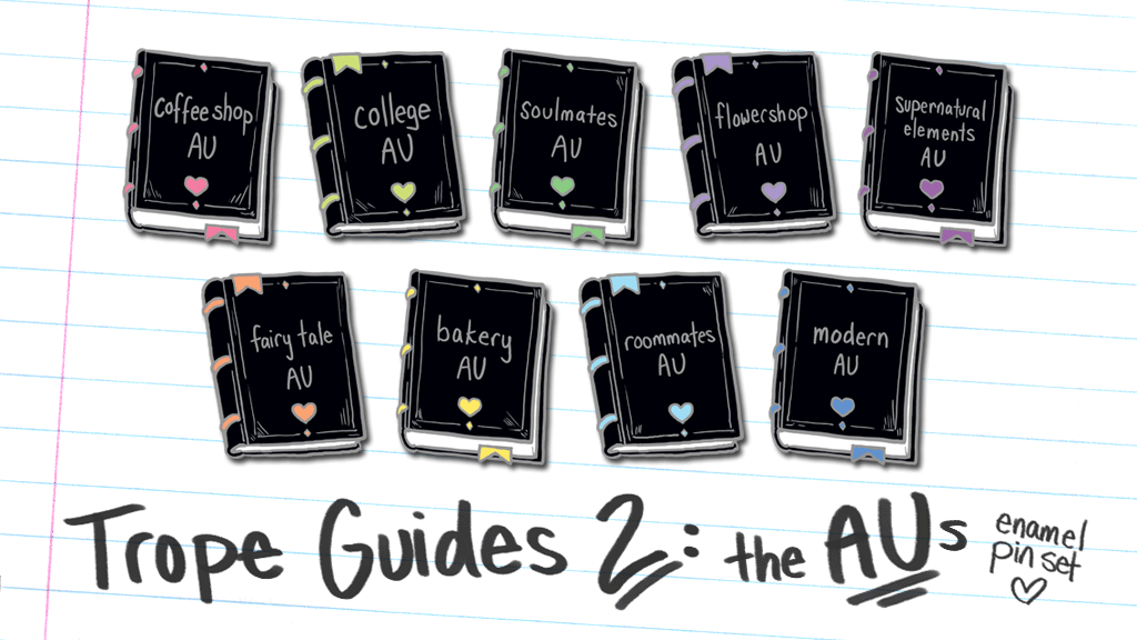 The Trope Guides 2: the AUs Enamel Pin Set