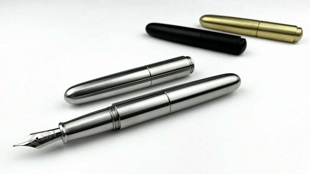 PIUMA Pocket Fountain Pen - Titanium, Brass, Black Aluminum