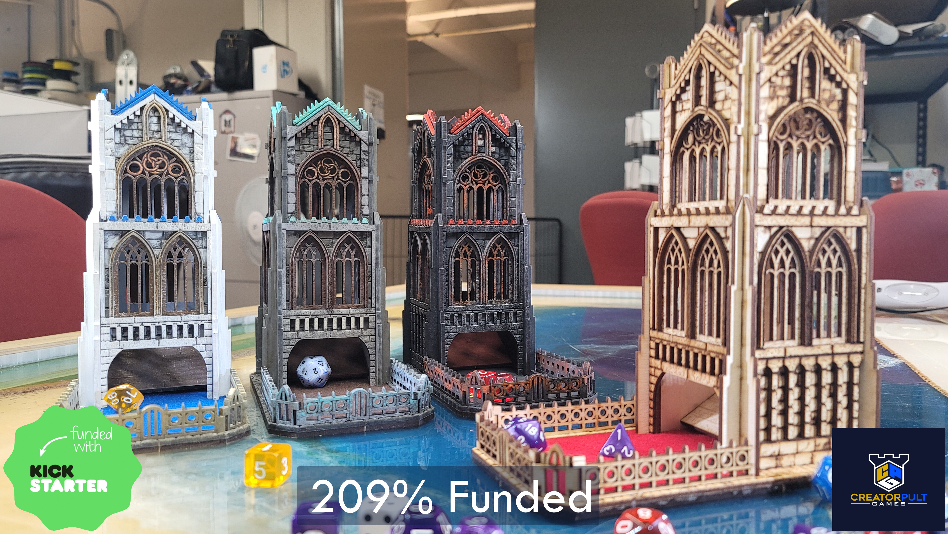 Laser Cut Cathedral Dice Tower and Dice Box Kits