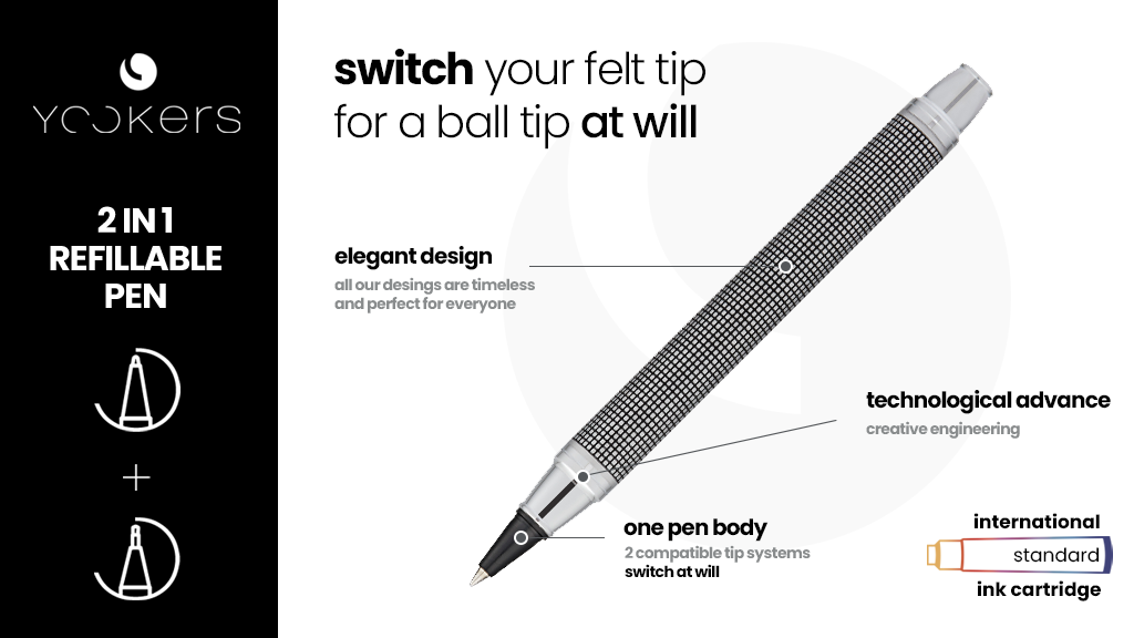 Yookers | 2 in 1 refillable Felt tip pen + Ball Tip pen
