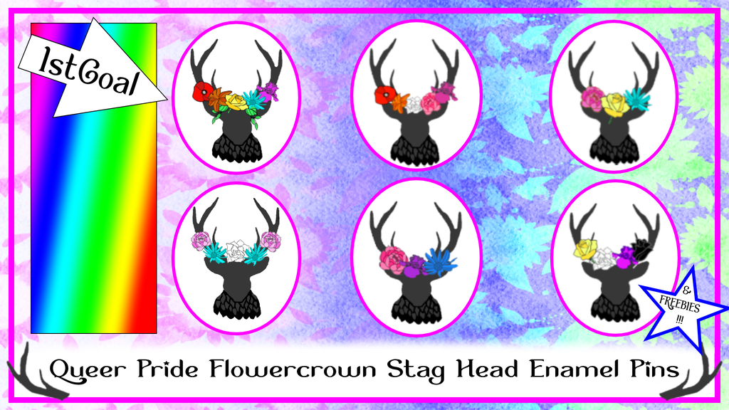 Pride Flag Flowercrown Stag Head Enamel Pins