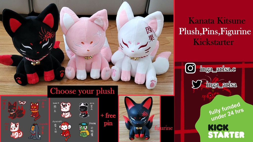 Kanata the Demon Fox Plushie, Figurines, and Pins