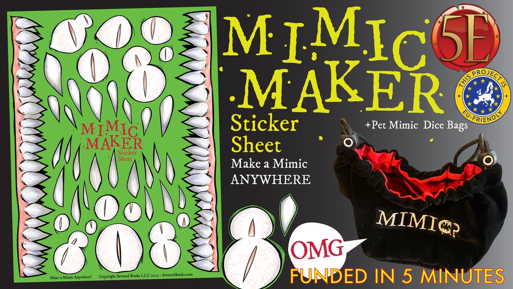 Mimic Maker Sticker Sheets and Pet Mimic Dice Bags