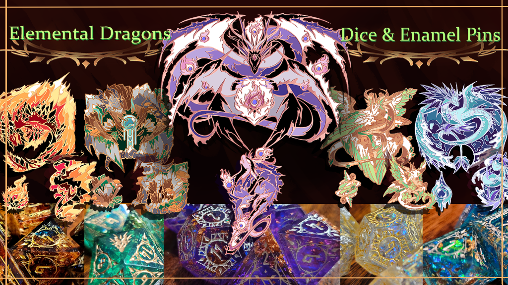 Elemental Dragons - Draconic Dice and Enamel pins