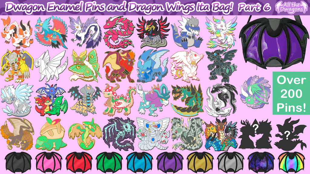 Dwagon Enamel Pins Part 6 and Dragon Wings Ita Bag