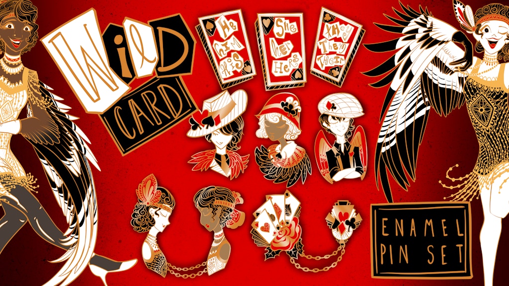 Wild Card - An Art Deco Playing Card Enamel Pin Set