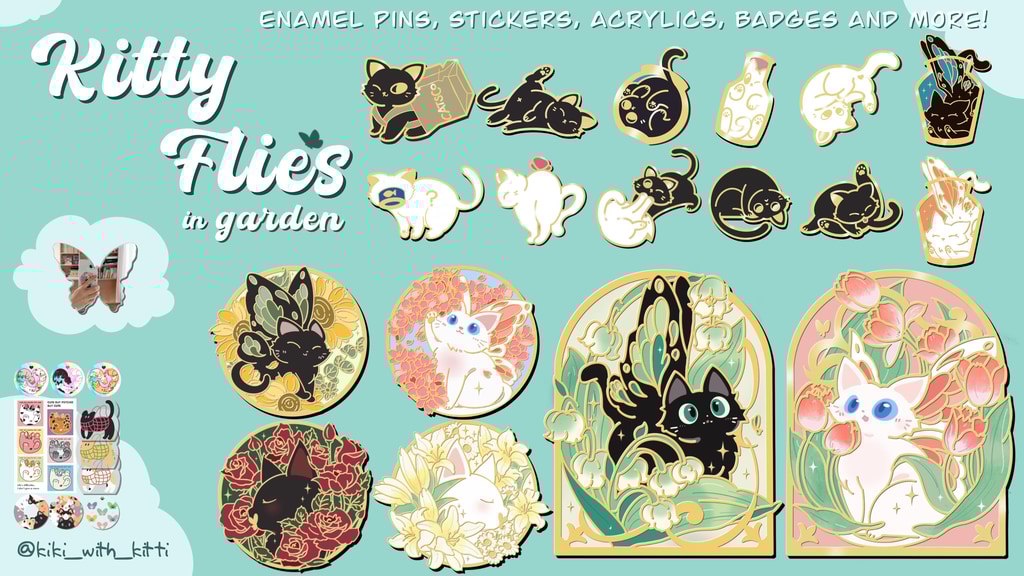 Kitty Flies in Garden: Enamel Pins Collection