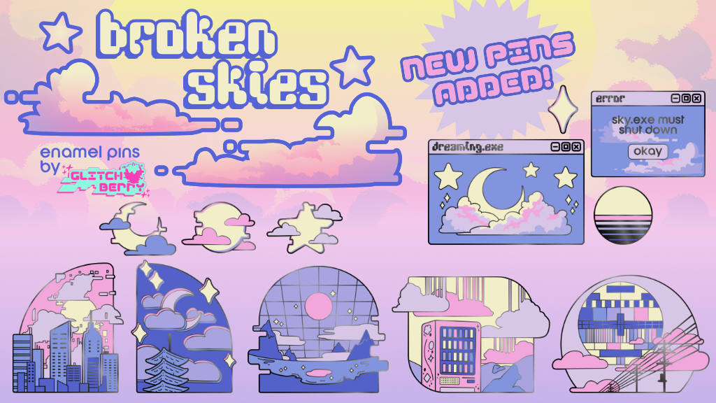 Broken Skies | Vaporwave Enamel Pin Collection