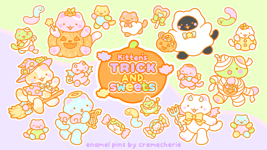 Kitten's Trick and Sweets Enamel Pins