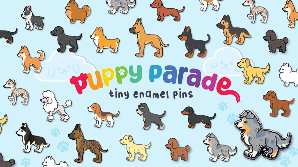 Puppy Parade - tiny enamel pins