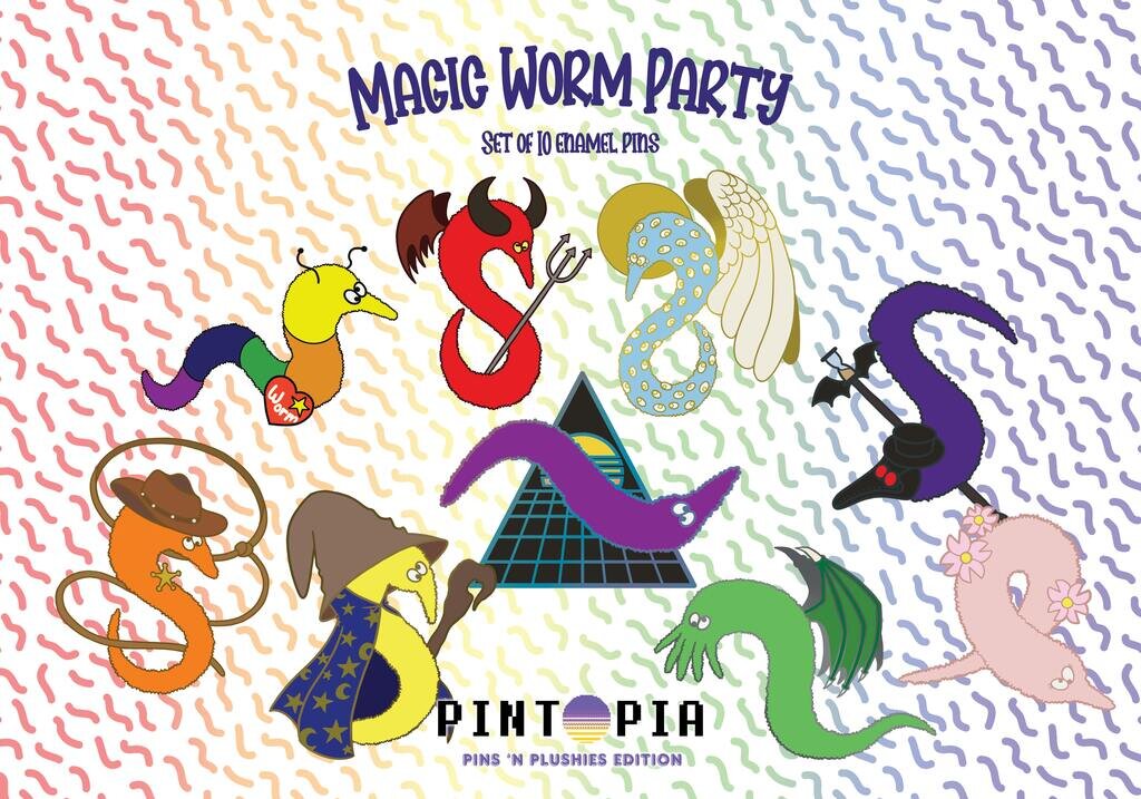 Magic Worm Party! Set of 10 Enamel Pins