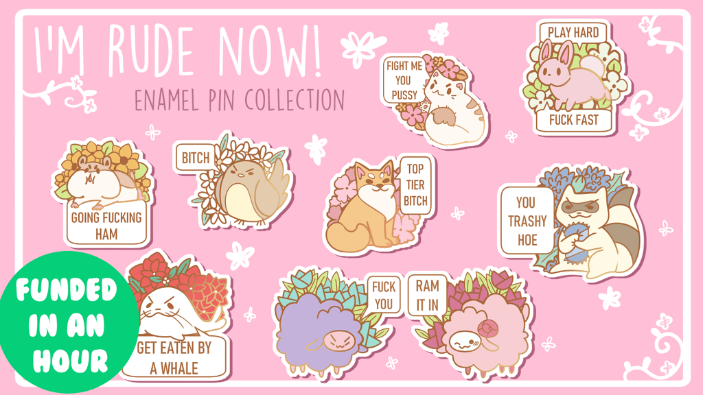 "I'm rude now!" cute animal pins