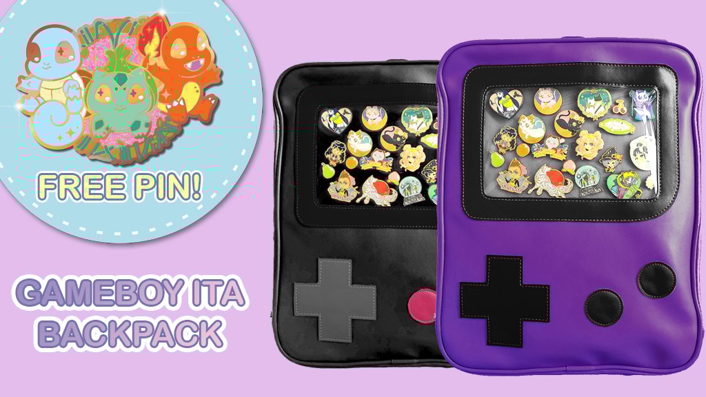 Game Boy Style Ita Pin Backpack Bag & Pokemon Pin