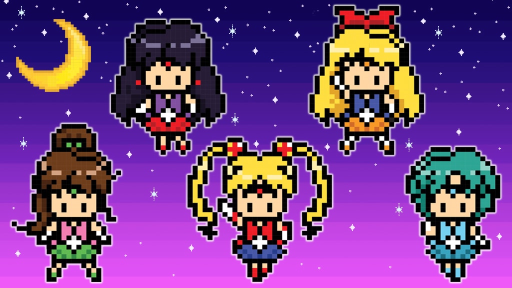 Sailor Moon Pixel Sailor Sprite Enamel Pins