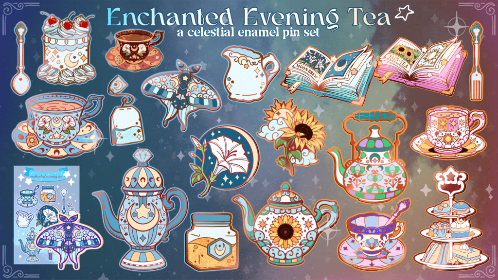 Enchanted Evening Tea: A Celestial Enamel Pin Set