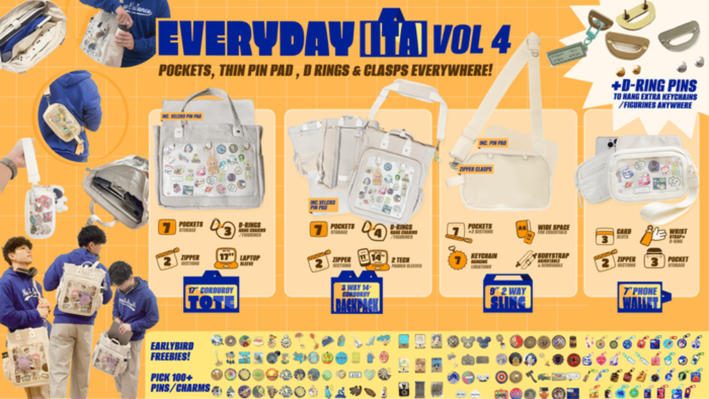 Everyday ITA bags,Backpack,Tote, Wallet+Fantasy Pins