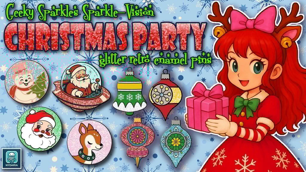 Geeky Sparkles' RETRO Christmas Glitter Enamel Pins!