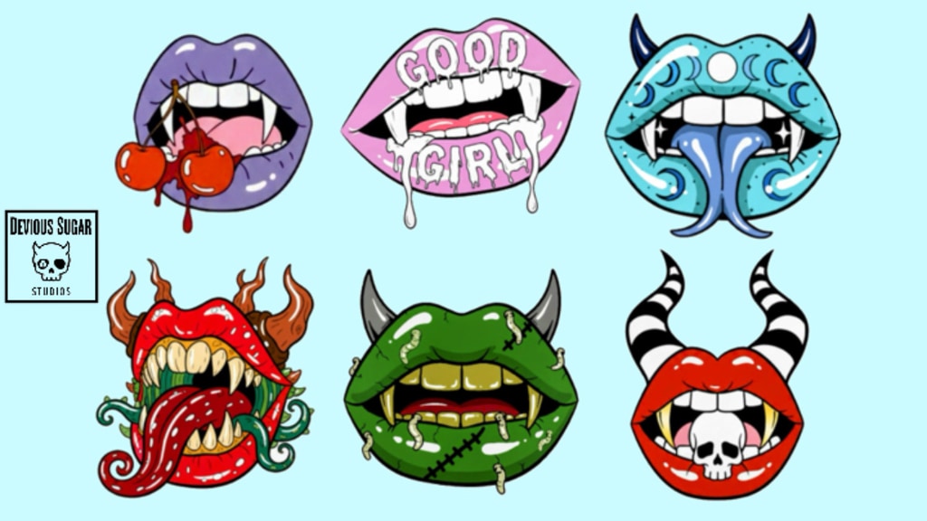 Cursed Kisses enamel pin and sticker collection