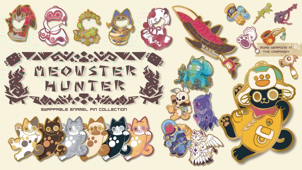 Meowster Hunter Kitty Enamel Pin Collection Vol.1
