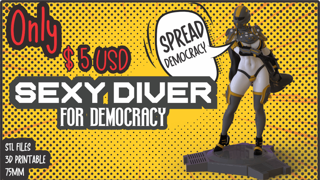 Sexy Diver - For Democracy. Female 3d Model STL wargames