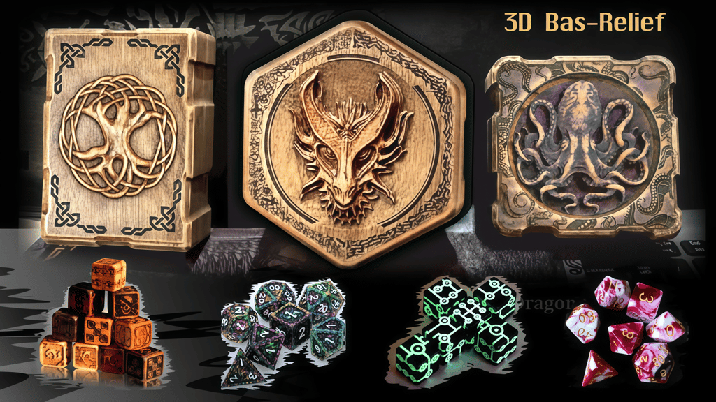 Exotic Wood Dice: Dragon Set with 3D Box for DnD