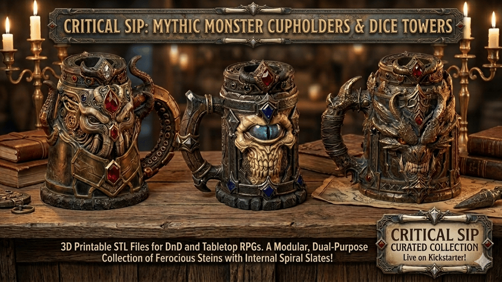 Critical Sip Vol.2: Mythic Monster Cupholders & Dice Towers