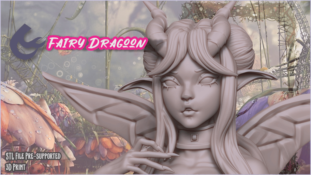 Fairy Dragoon Pinup 3D Printable STL file female Fantasy.