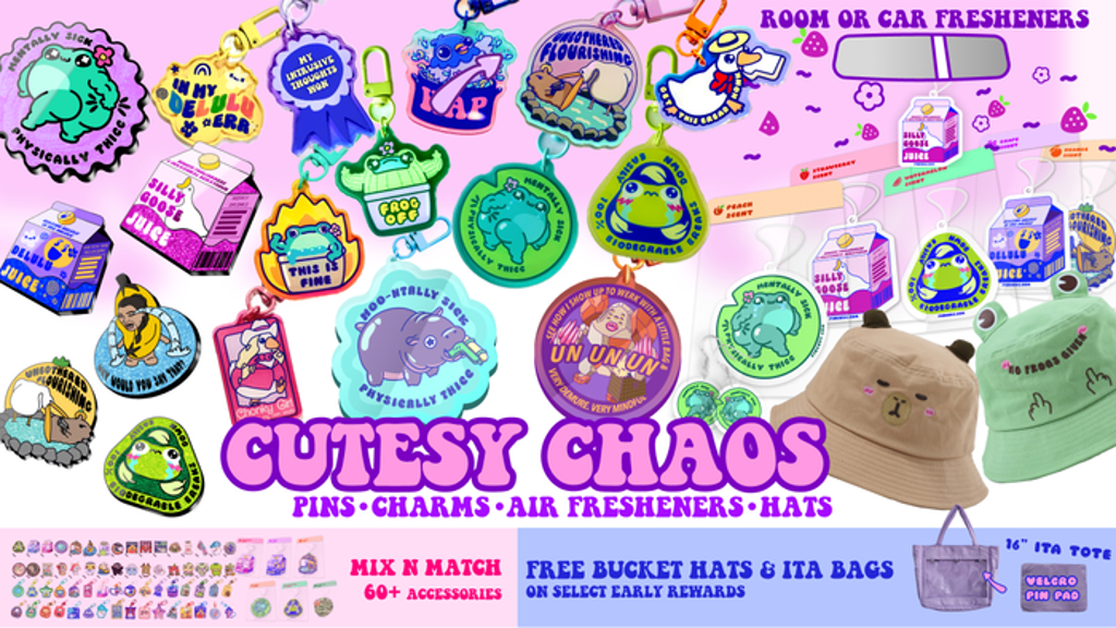 CUTESY CHAOS : Pins, Charms, Air Fresheners, Hats & Ita bags