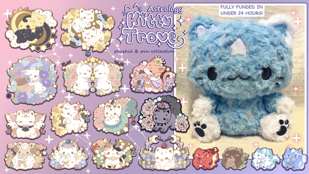 Cosmic Kitty Plush & Astrology Kitty Enamel Pin Collection