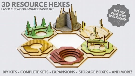 3D Laser Cut Resource Hex set for Settlers of Catan